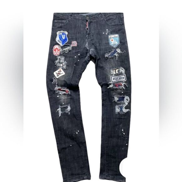 Dsquared2 Kenny Patchwork Made in Italy Black Skinny Jeans - Picture 1 of 13